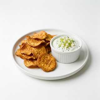 Chips de boniato con tzatziki de manzana
