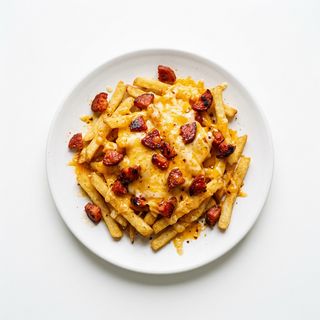 Frytki z sosem serowym i chorizo
