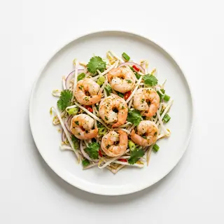 Ensalada de brotes de soja con langostinos