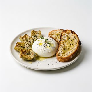 Burrata e carciofini arrosto con pane cafone