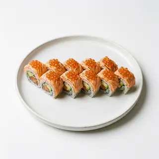 Roll De Salmón Braseado Con Topping De Huevas Ikura (8 Uds.)