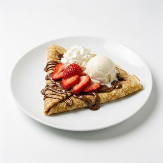 Crepe com Nutella, Morangos, Gelado e Chantilly