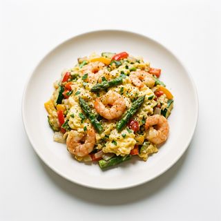 Tapa De Revuelto De Verduras Y Gambas