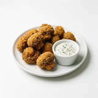 Xampinyons arrebossats amb salsa tàrtara casolana