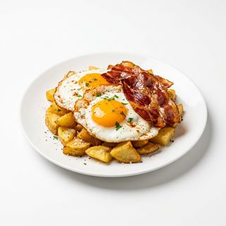 Huevos Camperos Larraz con sus Patatas y Jamón Pasado
