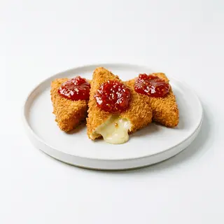 Formatge Brie arrebossat amb melmelada de tomàquet