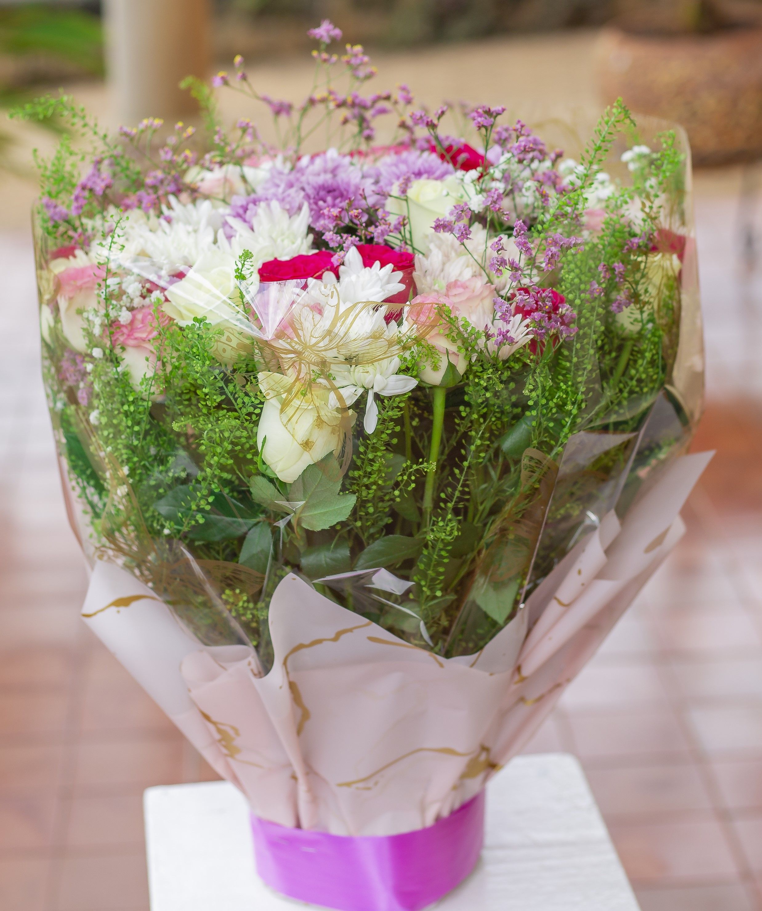 Water Bouquets and Hat Box arrangement 
