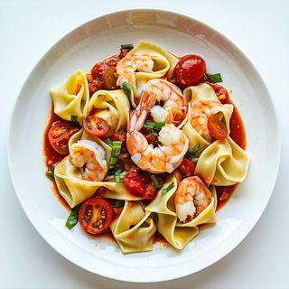 Pacchero pomodorini e gamberi