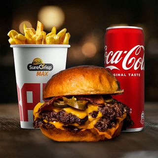 BBQ double + pomfrit + Coca cola 0.33l