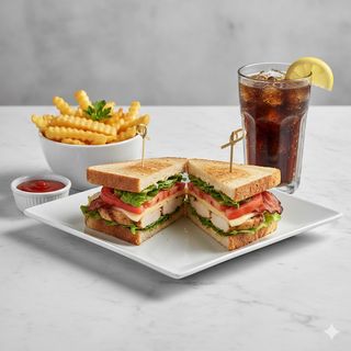 Plato De Sándwich Con Patatas Y Refresco