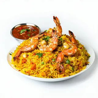 Chef special: hyderabadi king prawns biryani (langostinos)