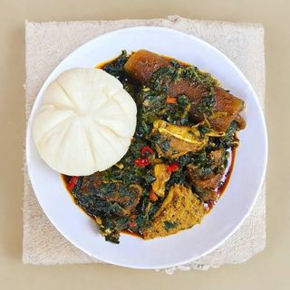 Pounded Yam and Vegetable soup