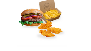 Standard burger, 3 stripsy z kurczaka i duże frytki