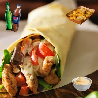 Souvlaki Wrap, Bautura, Cartofi Prajiti, Sos