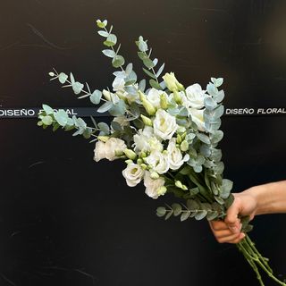 Ramo de 3 Lisianthus Blanco y Eucalipto