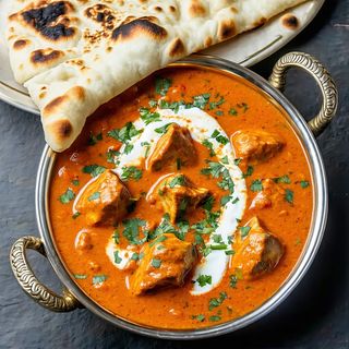 LM Butter Chicken + rice + vegetable soup