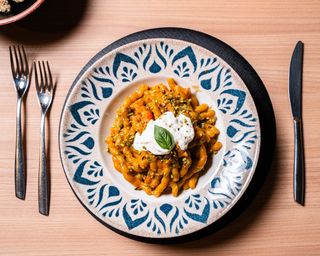 Busiate con pomodorino, gambero rosso di Mazara