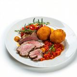 Lacón A La Plancha, Dos Croquetas De Jamón Y Tomate Triturado.