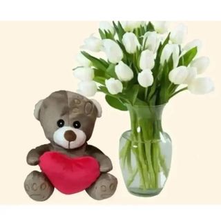 20 tulipani bianchi con pelushe piccolo 