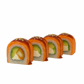 Uramaki De Langostino Rebozada De Aguacate Con Queso Y Salmón