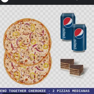 2 pizzas mediana  (32cm )+ 2  babidas Lata 