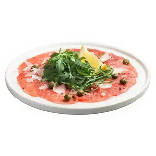 Carpaccio De Salmón Con Pepinillo Y Huevo Duro