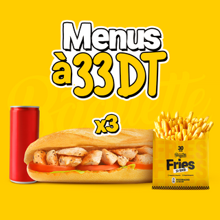 3 menus à 33 DT