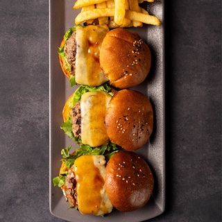 3 Beef Sliders BBQ Sauce and Cheese 