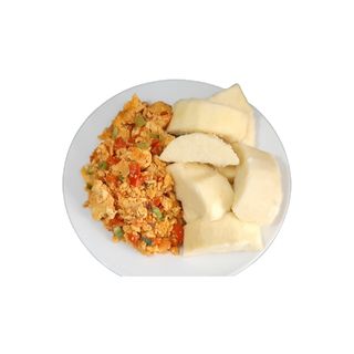 Yam with eggveg sauce
