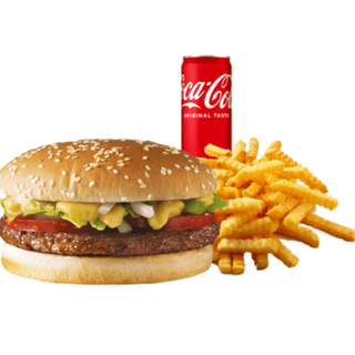 Beef Burguer Menus vem com bebida e batatas fritas 