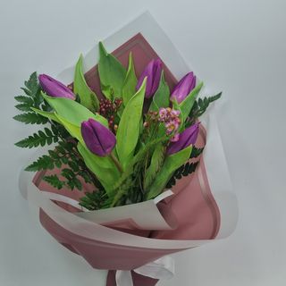 buchet 5 lalele mov/roz