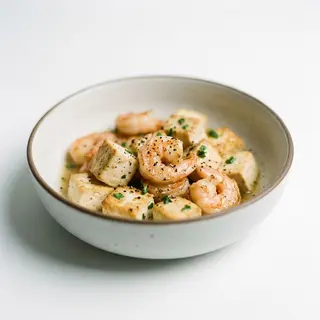 Tofu saltato con gamberi