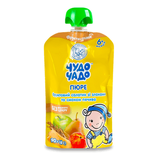 Пюре «Чудо-Чадо» фруктовий салатик зі злаками та смаком печива (90г)