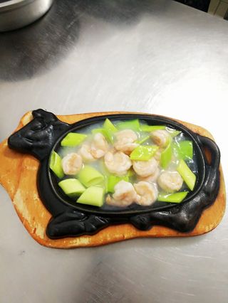 127 Gamberi porry e zenzero alla piastra 铁板虾