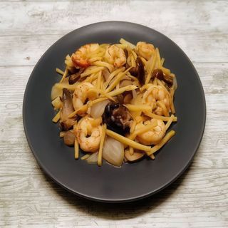 Gambas Con Bambú Y Setas