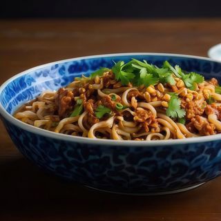 Tallarines con pollo en salsa Schewzan