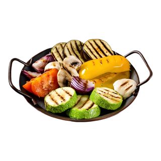 Verduras salteadas con gambas. 200grs.