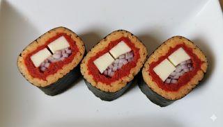 Sushi con provola Silana, 'nduja e cipolla caramellata