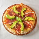 Focaccia De Aceite, Ajo, Tomate  Fresco, Jamón Ibérico Y Aguacate