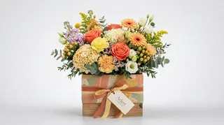 Centro De Flores En Caja Tonos Calidos