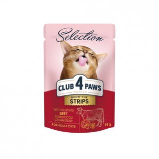 Club 4 Paws Premium Selection вологий корм для дорослих котів - смужки з яловичиною в крем супі з брокколі