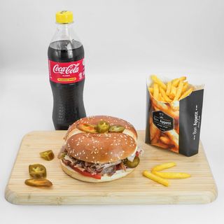 1x ბურგერშაურმა + 1x ფრი + 1x კეტჩუპი + 1x კოკა კოლა 0.5მლ