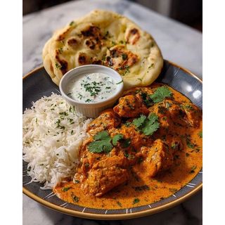 Butter chicken with rice & naan