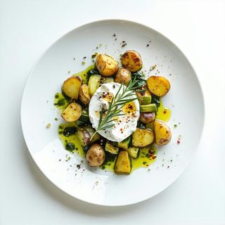 Piatto unico di verdure, patate e caciotta