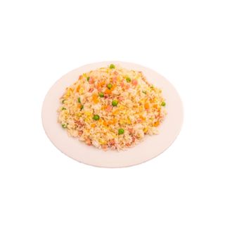 Arroz frito 5 delicias cubierta de queso fundido