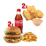 2 големи Хесбургер менюта + 2 x 4 бр. пилешки хапки + 2 сосa
