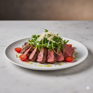 Tagliata di entrecote con rucola, grana e pomodorino