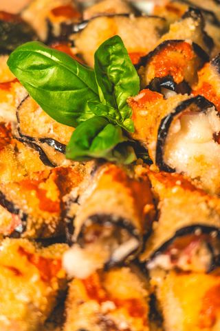Involtini melanzane, cotto, mozzarella