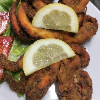 Polvo Panado com Arroz de Feijão