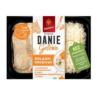 Sokołów Roladki Drobiowe Z Nadzieniem Marchewkowym W Sosie Śmietanowo – Koperkowym Z Ryżem 360 G